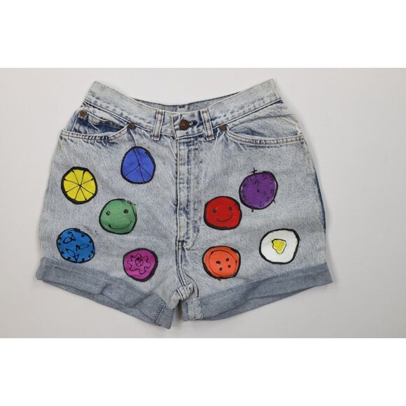 Vintage 70s 80s Levis Womens 26 Hand Painted Free Speech Acid Wash Shorts USA - Picture 1 of 14